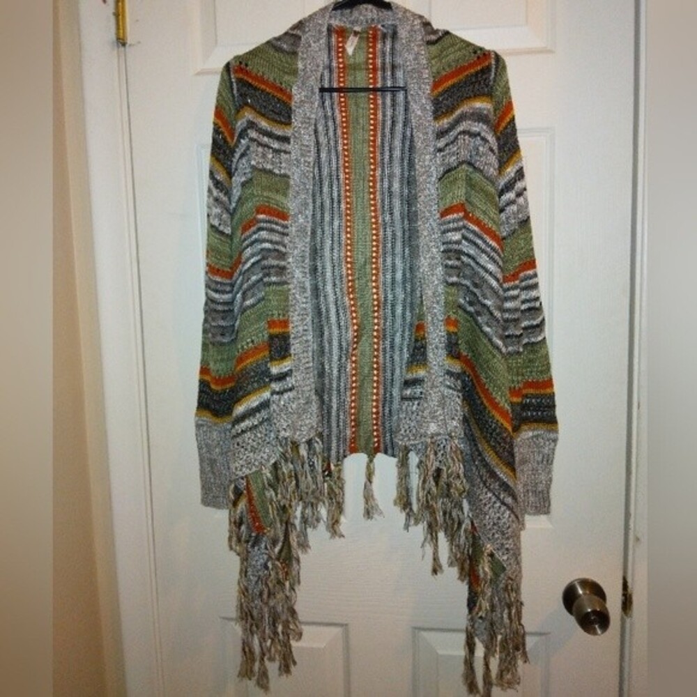 Poof Boho Fringe sweater 1X Hippie 70's look
